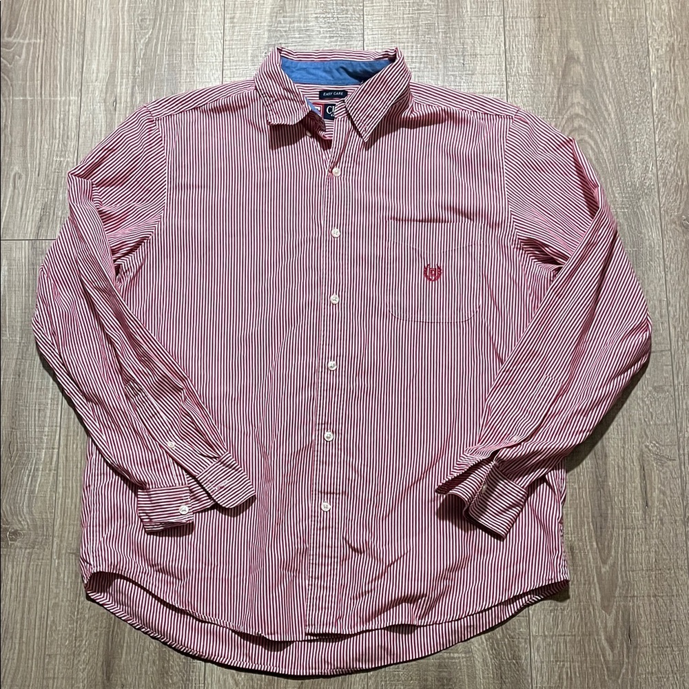 Chaps Red and White Striped Men's Button-down Shirt Size XL